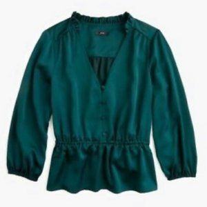 Forest Green Satin Peplum Blouse